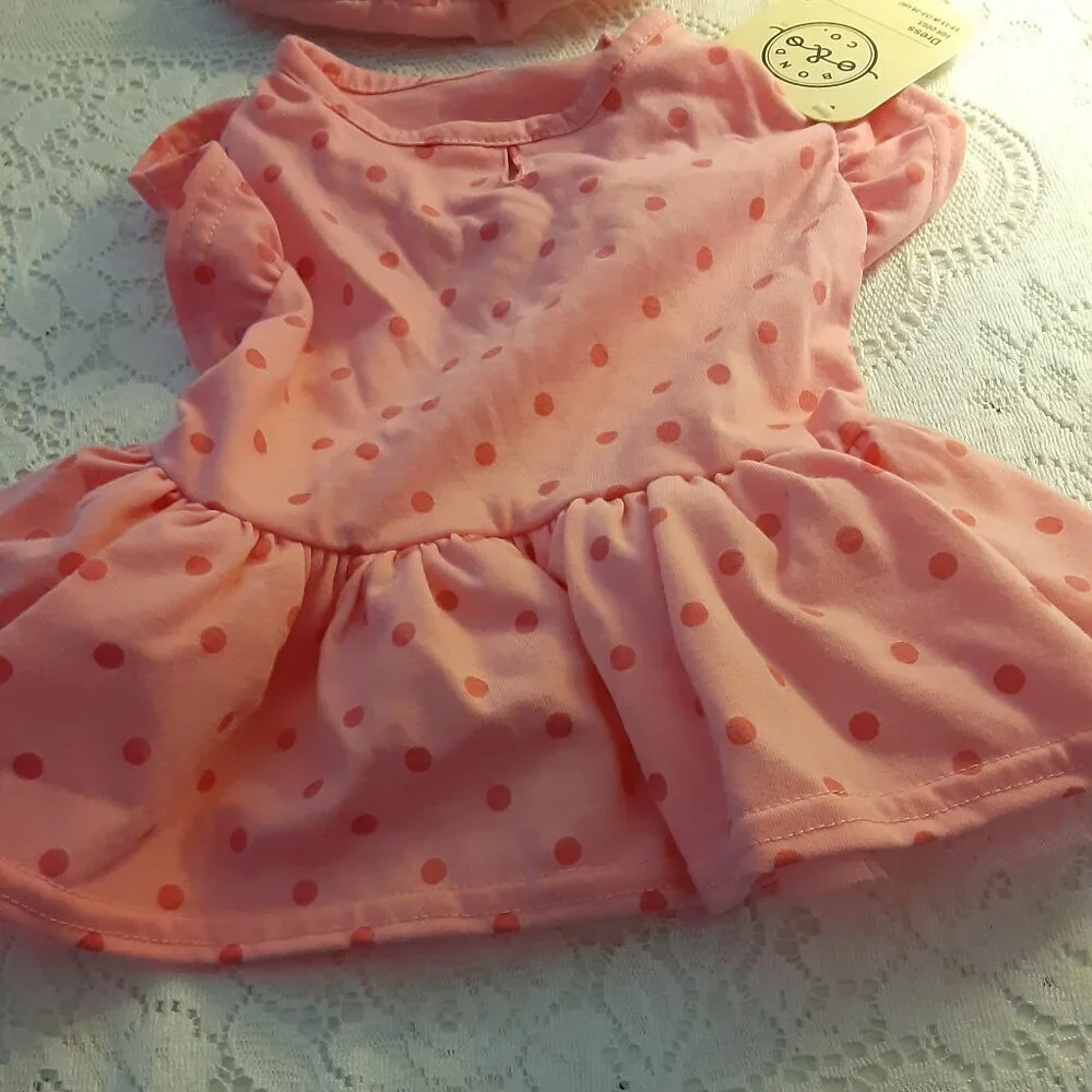 Lot of 2. Bond Co. (S) Pink Polka Dot Dress & Simply Dog Pink Puffy Quilted Coat